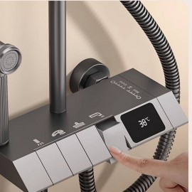İntellektual Sayğaclı və Termostatik Duş Seti – Ev üçün Əlavə Basınclı Mis Qara Duş Başlığı