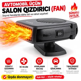 XBOSS Turbo 200W Avtomobil Qızdırıcısı 12V – Şüşə Buz Əridici və Buğ Təmizləyici, 360° Fırlanan, Siqaret Yuvasına