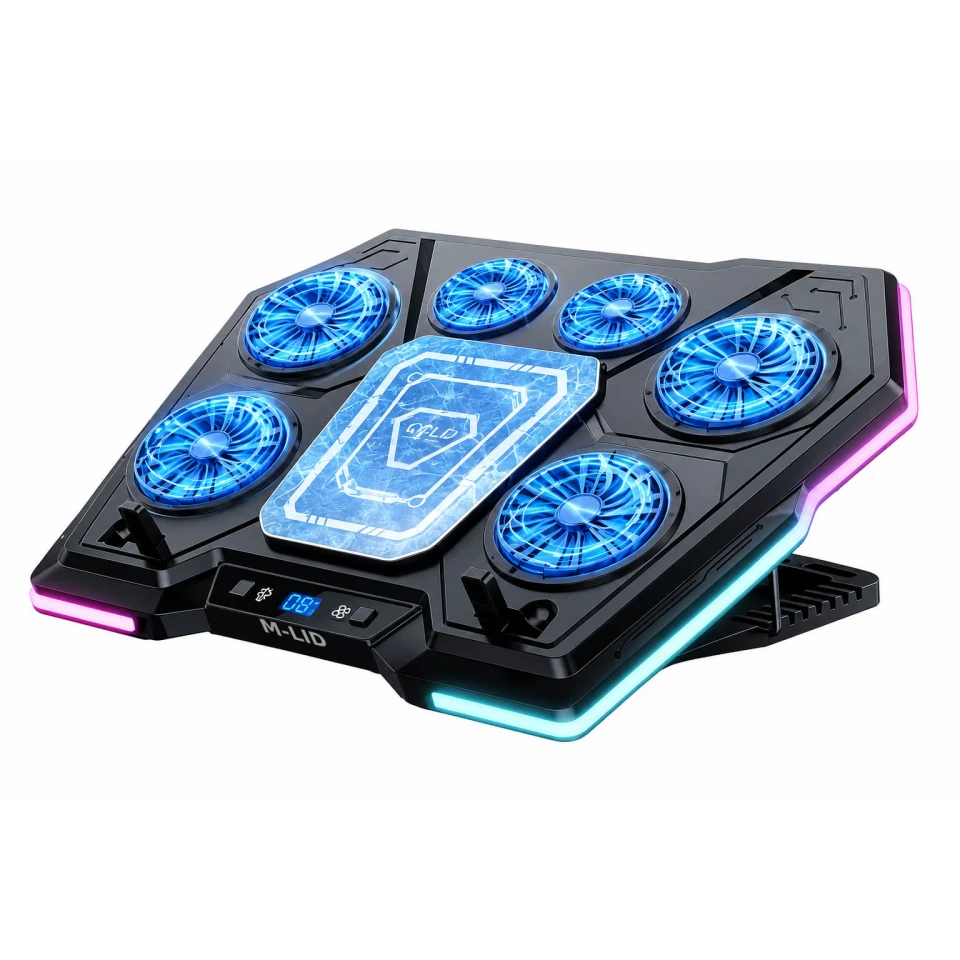M-LID LZ-D13 RGB Gaming Laptop Cooler 6 Fan Semiconductor Cooling Stand 12-21"