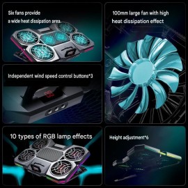 M-LID H5 Laptop Soyuducu Stend RGB İşıqlı | 6 Fan | 3 Sürət | 2000 RPM