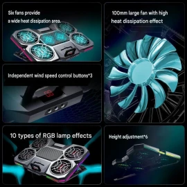 M-LID H5 Laptop Soyuducu Stend RGB İşıqlı | 6 Fan | 3 Sürət | 2000 RPM