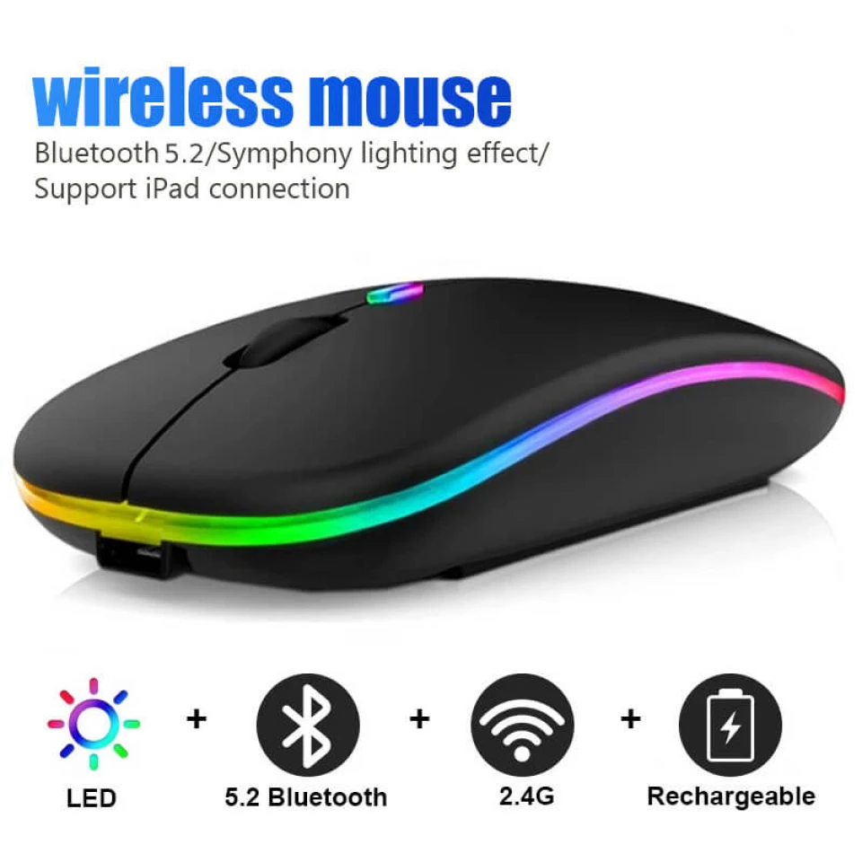 VR RGB 5.2 Bluetooth Mouse Telefon / Komputer /Planşet üçün Sarj Edilə Bilən Siçan