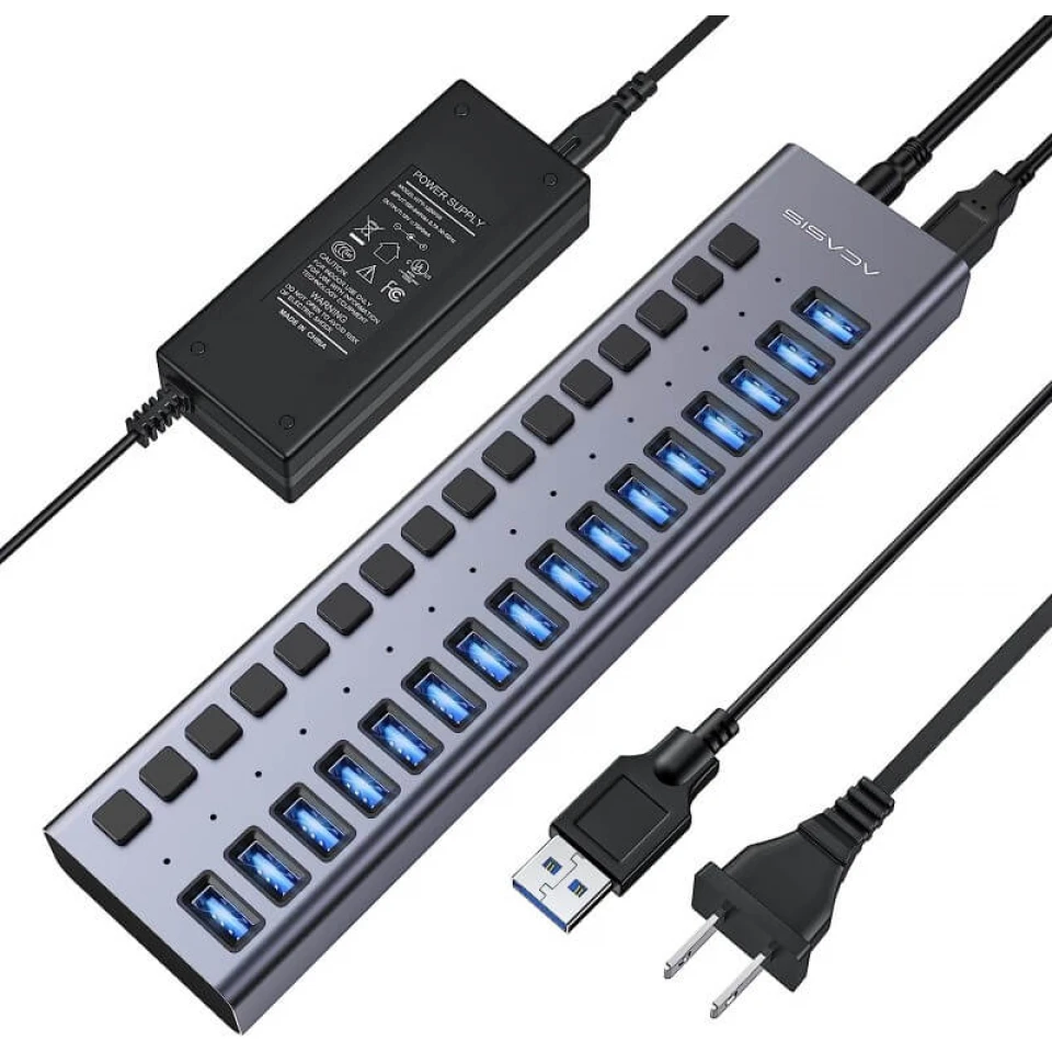 ACASIS 16 Port USB 3.0 Date USB Hub 5Gbps Yüksək Sürətli və Sarj Etmə Funksiyalı - 90 WATT 