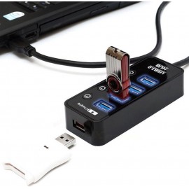 XBOSS i4 5 Portlu Yandırıb Söndürmə Düyməli 5Gbps Sürətli USB HUB (Qara)
