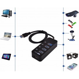 XBOSS i4 5 Portlu Yandırıb Söndürmə Düyməli 5Gbps Sürətli USB HUB (Qara)