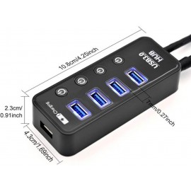 XBOSS i4 5 Portlu Yandırıb Söndürmə Düyməli 5Gbps Sürətli USB HUB (Qara)