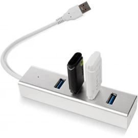 XBOSS R11 3.0 USB Hub Aliminium 4 Port 5Gbps Kompüter PS4 Ps5 Xbox üçün  + USB Güç adaptor portu ilə (Gümüşü)