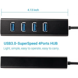XBOSS R11 3.0 USB Hub Aliminium 4 Port 5Gbps Kompüter PS4 Ps5 Xbox üçün  + USB Güç adaptor portu ilə (Qara)
