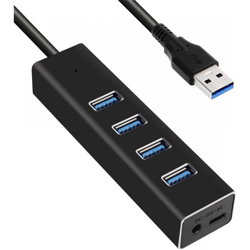 XBOSS R11 3.0 USB Hub Aliminium 4 Port 5Gbps Kompüter PS4 Ps5 Xbox üçün  + USB Güç adaptor portu ilə (Qara)