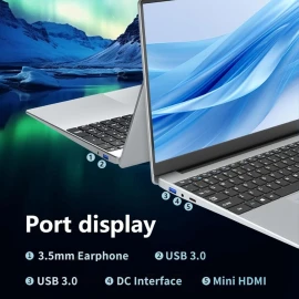 ASIJ Ultra-Nazik 15.6 düym Noutbuk – 16GB RAM, 128GB SSD, Intel Dörd Nüvəli, Windows 10 Pro