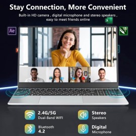 ASIJ Ultra-Nazik 15.6 düym Noutbuk – 16GB RAM, 128GB SSD, Intel Dörd Nüvəli, Windows 10 Pro