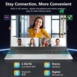 ASIJ Ultra-Nazik 15.6 düym Noutbuk – 16GB RAM, 128GB SSD, Intel Dörd Nüvəli, Windows 10 Pro