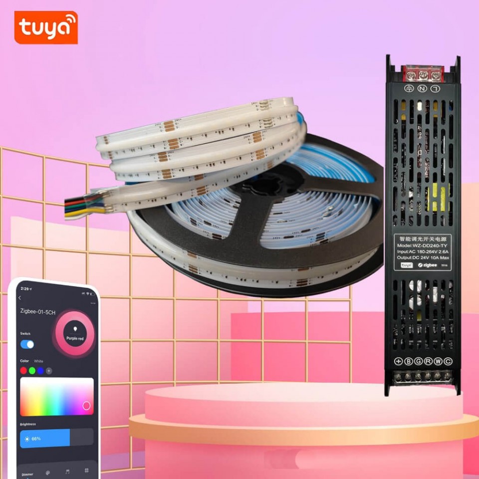 Tuya Ağıllı RGBCW LED İşıq Zolağı – ZigBee, Yüksək Parlaqlıq, COB Texnologiyası, Musiqi Ritmi və Səs İdarəetməsi