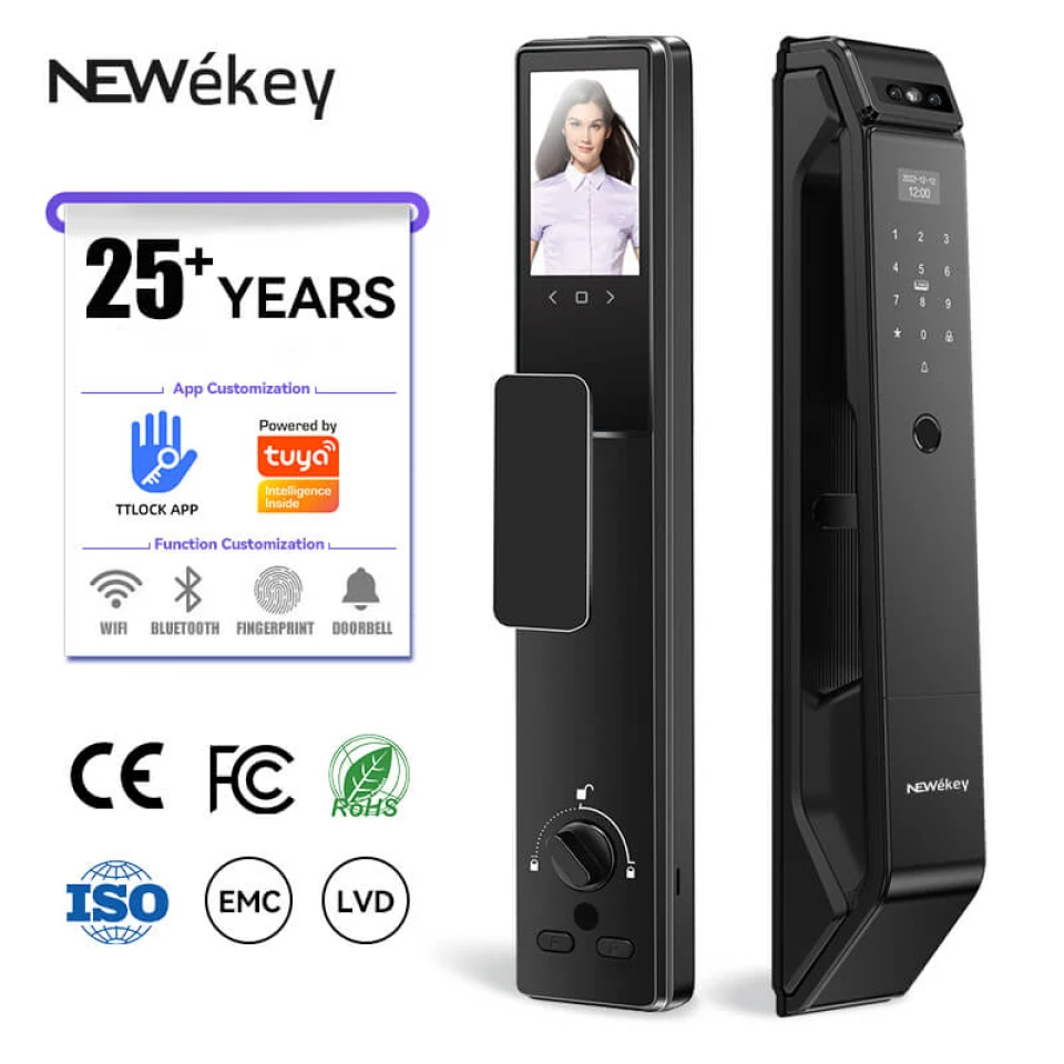 NeweKey Tuya Tətbiqi ilə Üztanıma və HD Video Dəstəyi olan Ev Qapısı Ağıllı Kilidi