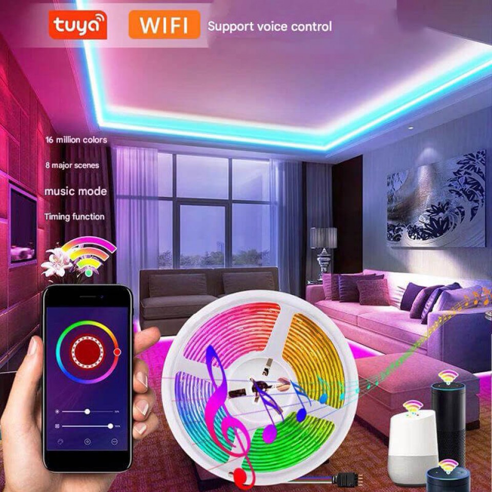 Tuya WiFi Ağıllı RGB LED İşıq Zolağı – Səs İdarəetməsi, Musiqi Sinxronizasiyası, Mi Home, Google Home Uyğunluğu