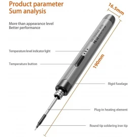 Simsiz USB Yüklənən Portativ Lehimləmə Dəmir, 3 Sürətli Temperatur Tənzimlənən, Zərgərlik və Həssas İşlər üçün Lehimləmə Dəsti (Narıncı)