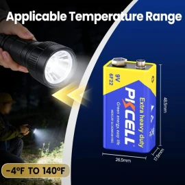 9V Batareya 6F22 PKCELL Extra Heavy Duty – Uzunömürlü, Güclü Enerji (Mikrofon, Siqnalizasiya, Oyuncaq üçün)