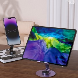 Telefon və Planşet Üçün Tənzimlənən Metal Stand | 720° Fırlanan, Qatlanan, Ofis və Yayım Üçün Portativ